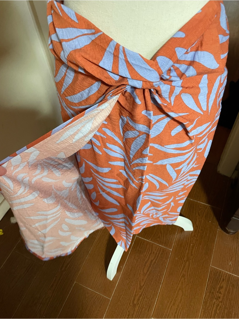 LOFT Outlet Petite ANN TAYLOR faux wrap skirt orange lavender 0P tropical print - Picture 5 of 15